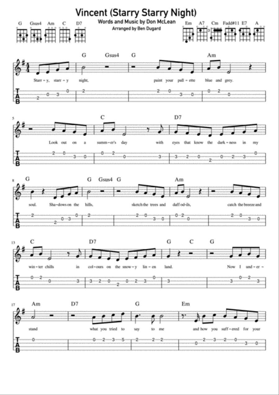 Vincent (Starry Starry Night) Ukulele scores gallery preview page 1