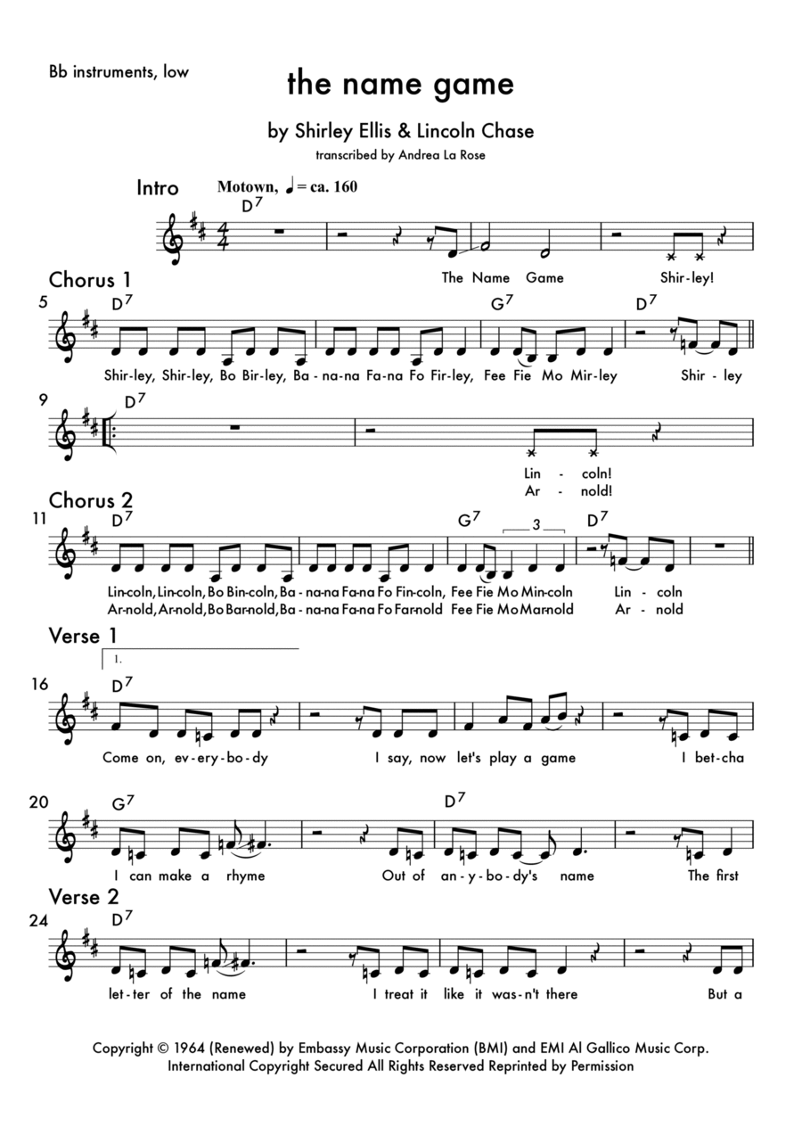 The Name Game The Name Game Piano scores gallery preview page 1