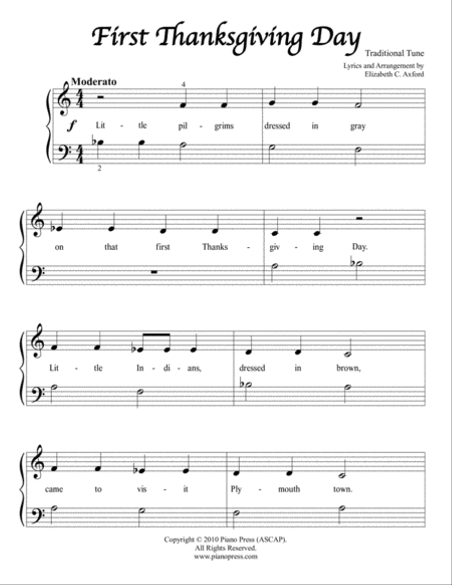 First Thanksgiving Day Easy Piano scores gallery preview page 2