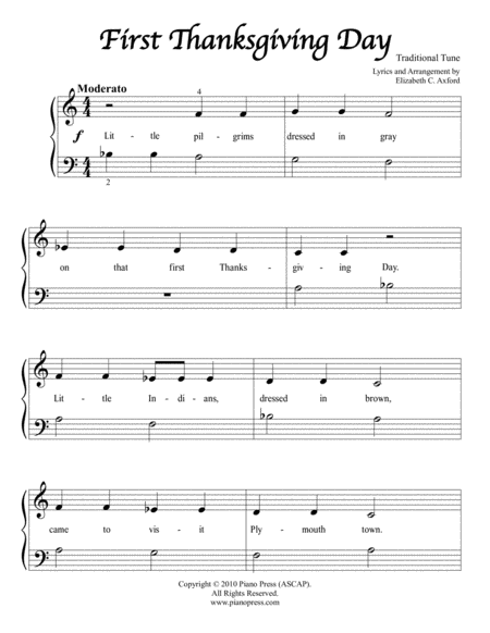 First Thanksgiving Day by Traditional Easy Piano - Digital Sheet Music