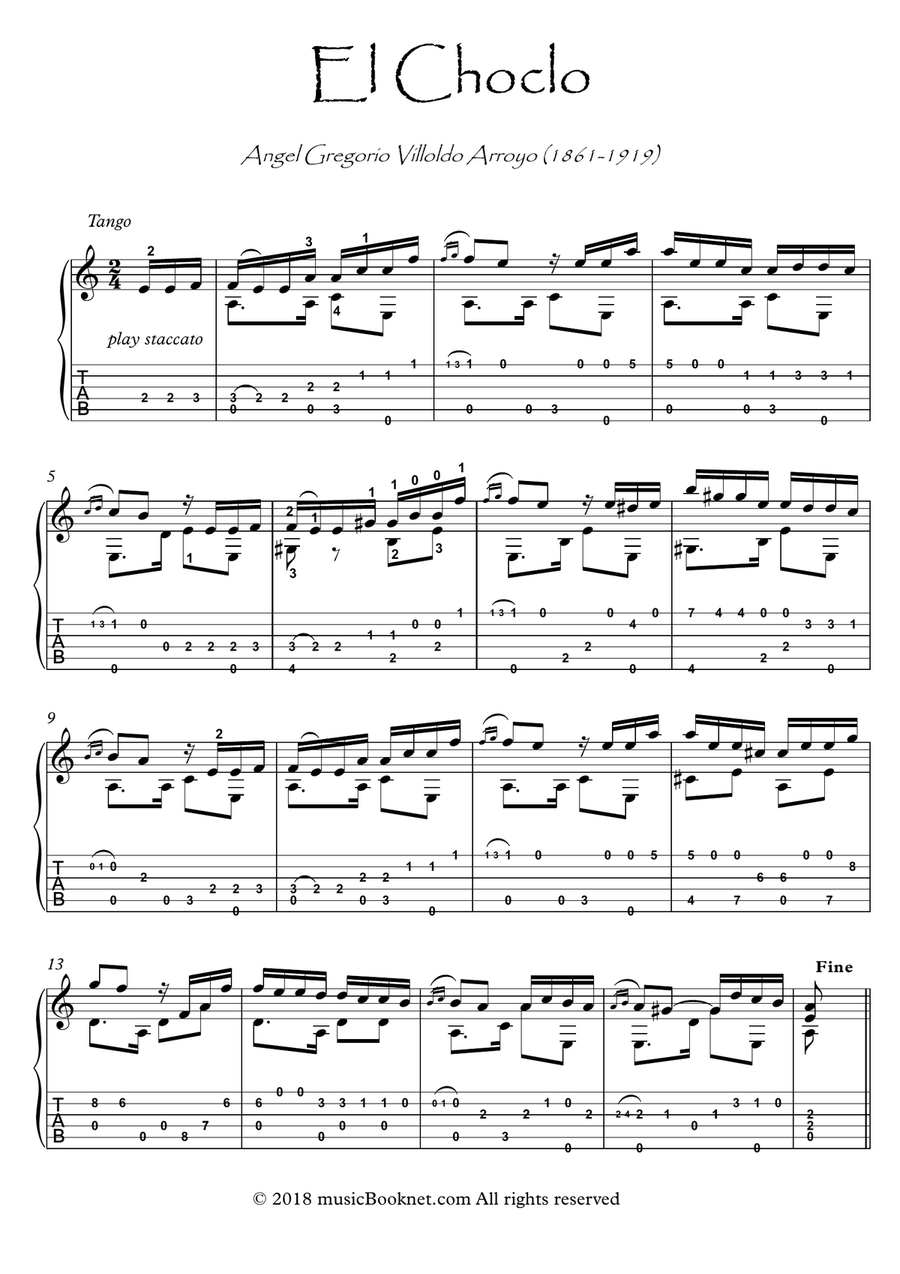 El Choclo tango Argentino Guitar solo Acoustic Guitar scores gallery preview page 1
