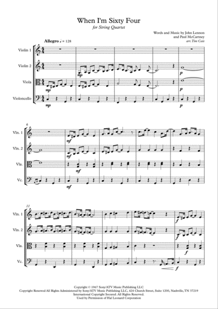 When I'm Sixty-Four String Quartet scores gallery preview page 1