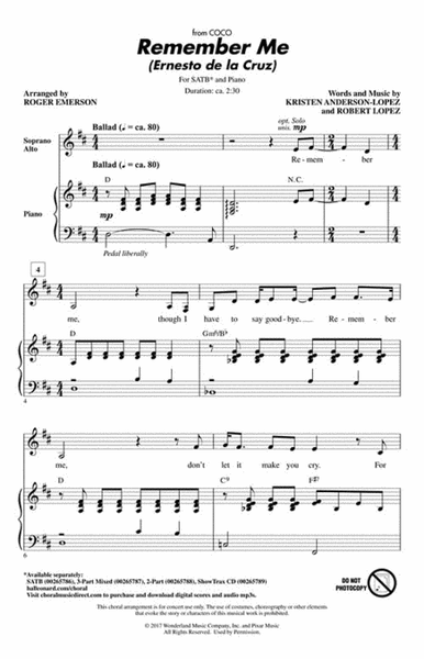 Remember Me (from Coco) by Kristen Anderson-Lopez Choir - Sheet Music
