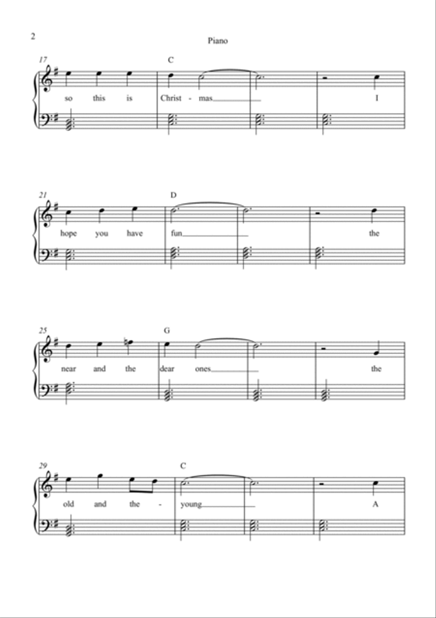 Happy Xmas (War Is Over) Piano, Vocal, Guitar scores gallery preview page 2
