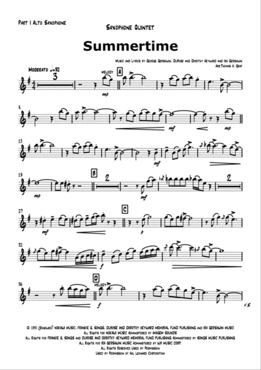 Summertime Saxophone Quintet scores gallery preview page 5