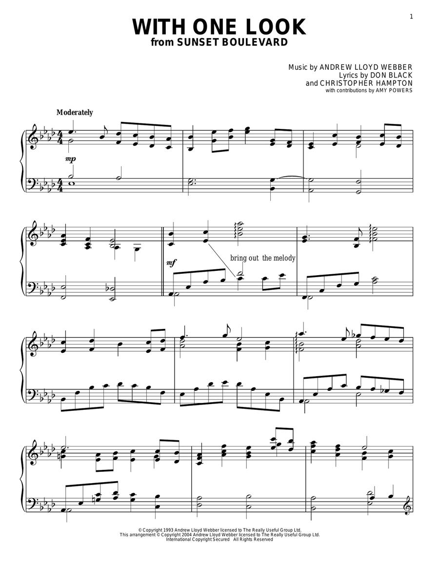 With One Look Piano Solo scores gallery preview page 1