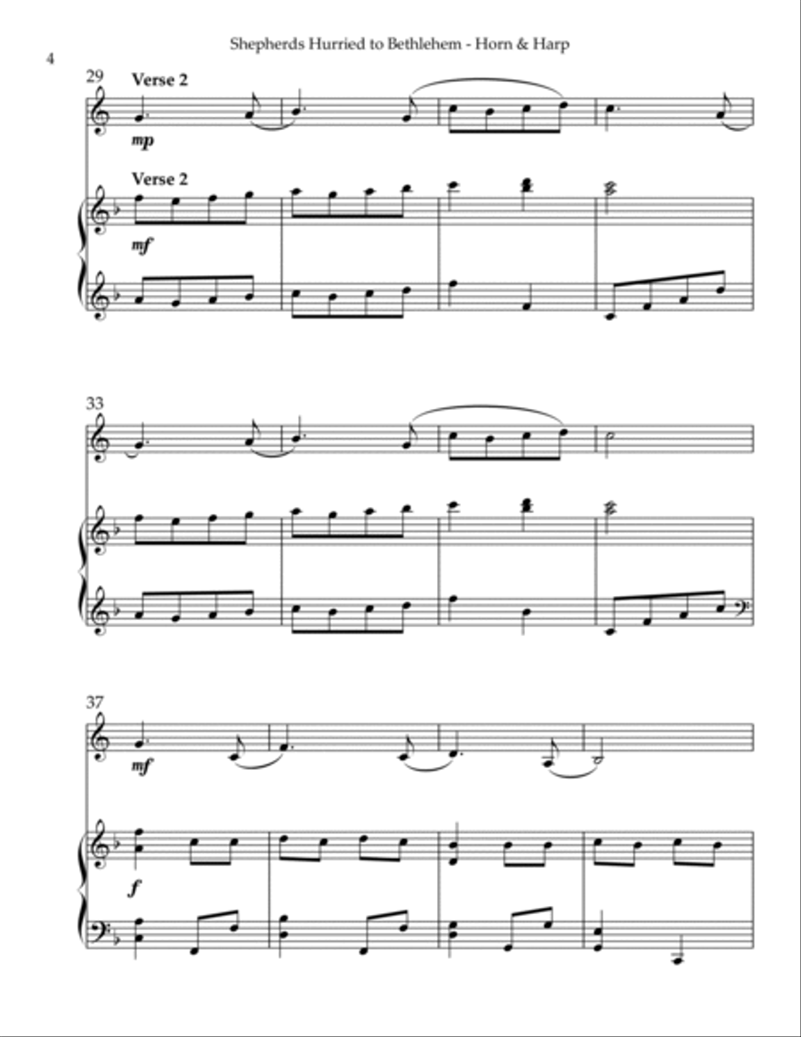 Shepherds Hurried to Bethlehem, Duet for Horn in F & Harp