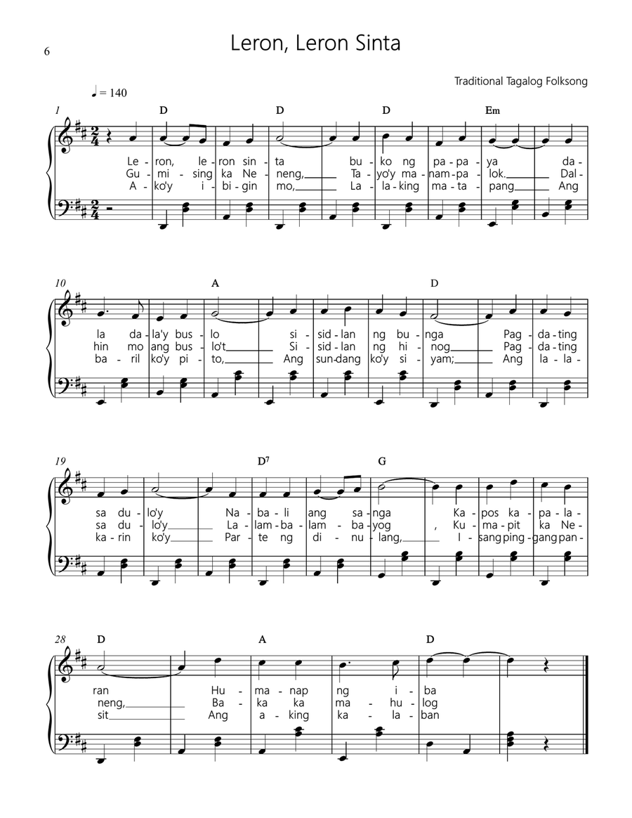 Traditional Tagalog Folksong Collection 1 Unison Choir scores gallery preview page 6
