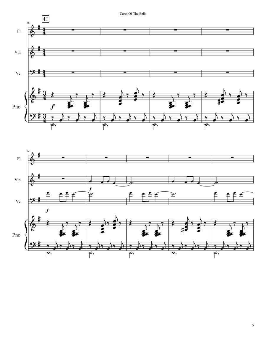 Carol Of The Bells (for Flute, Violin, Cello & Piano) Small Ensemble scores gallery preview page 5