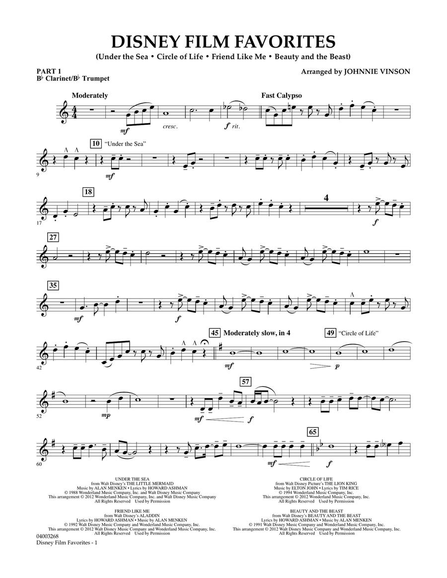 Disney Film Favorites - Pt.1 - Bb Clarinet/Bb Trumpet Concert Band scores gallery preview page 1