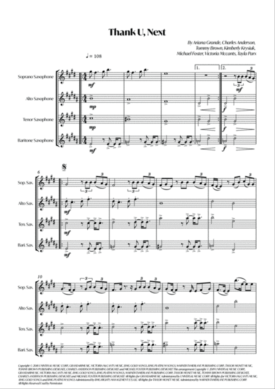 Thank U, Next Saxophone Quartet scores gallery preview page 2
