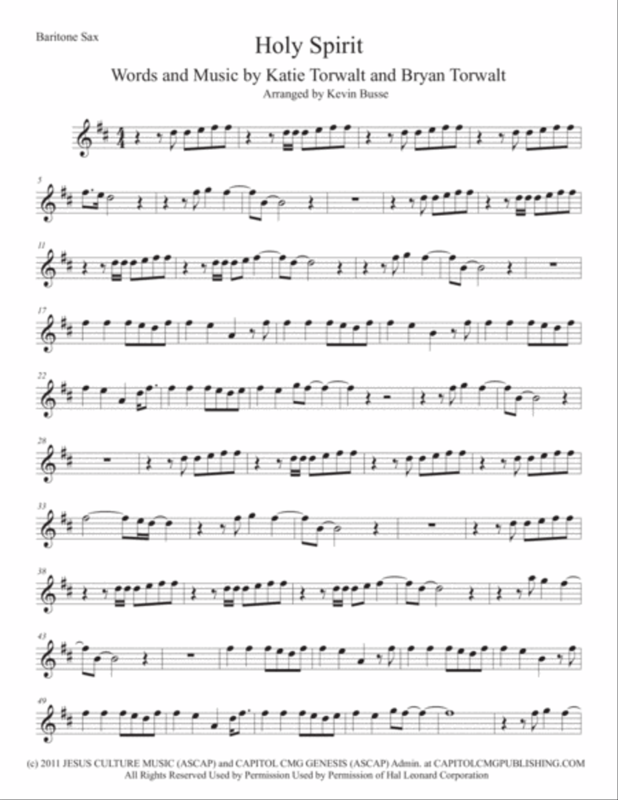 Holy Spirit Baritone Saxophone scores gallery preview page 1