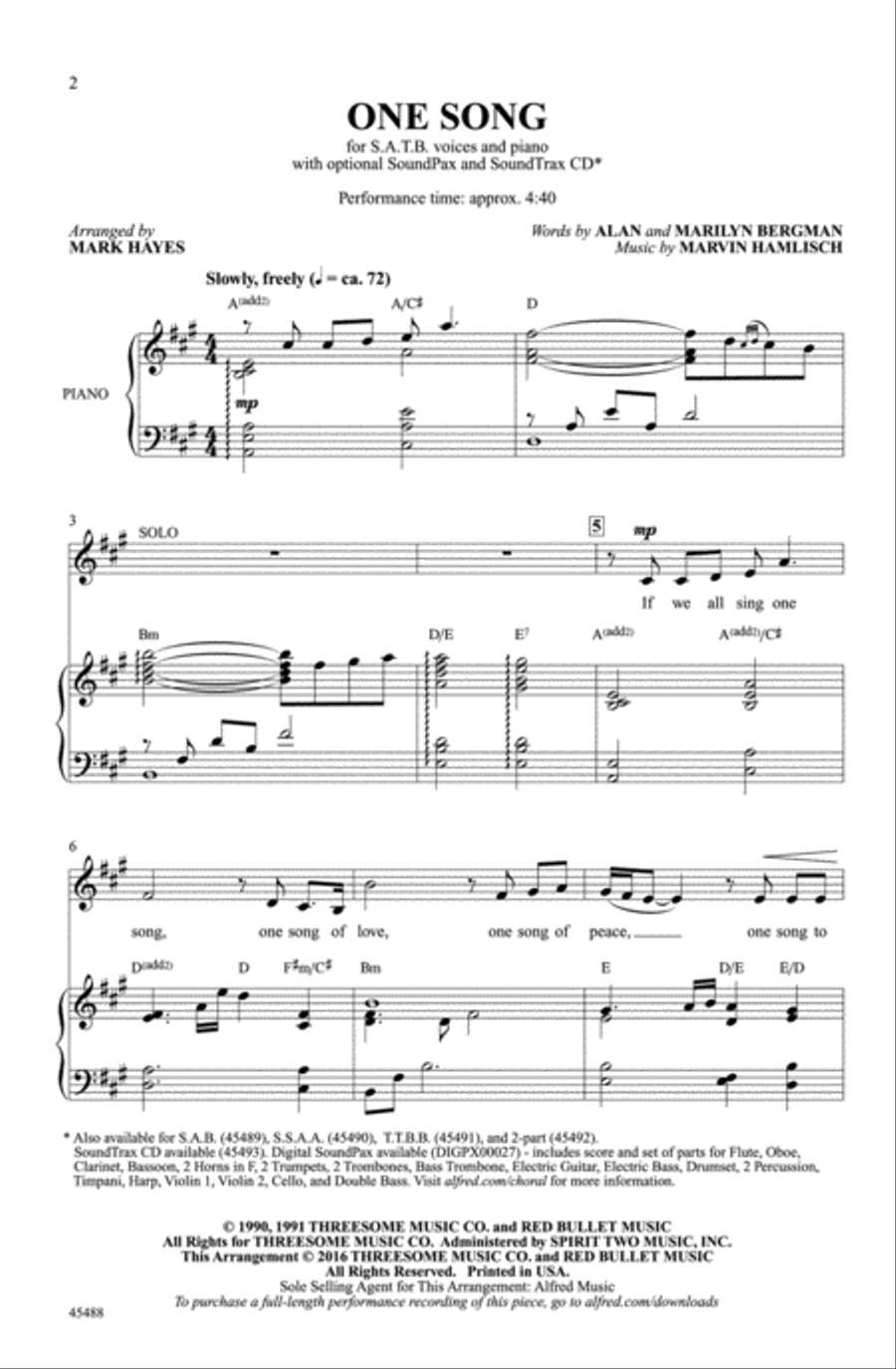 One Song One Song Choir scores gallery preview page 1