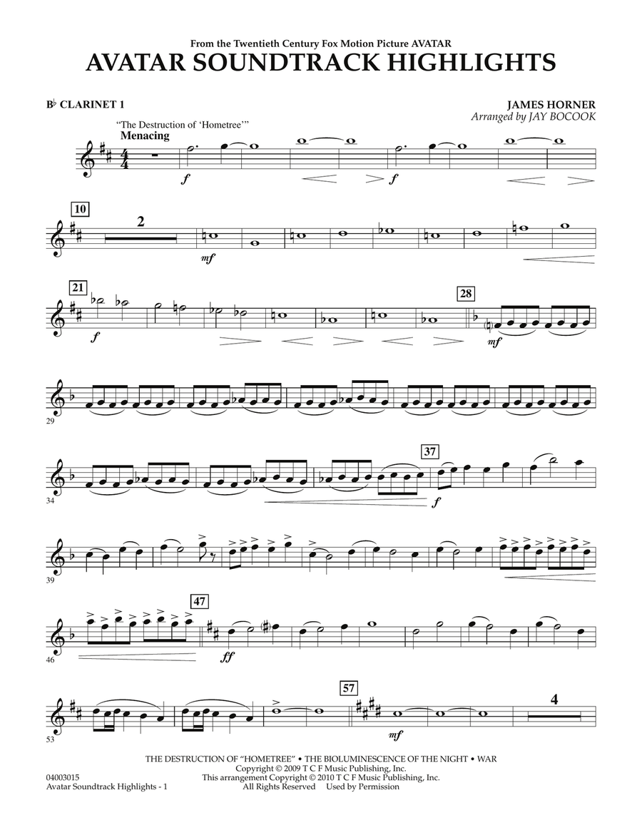 Avatar Soundtrack Highlights - Bb Clarinet 1