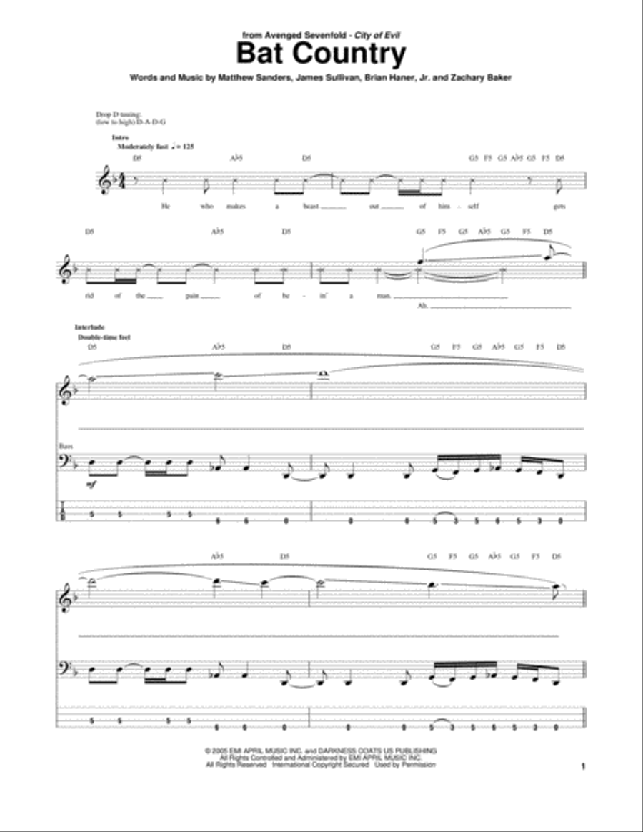 Bat Country Guitar Tablature scores gallery preview page 1