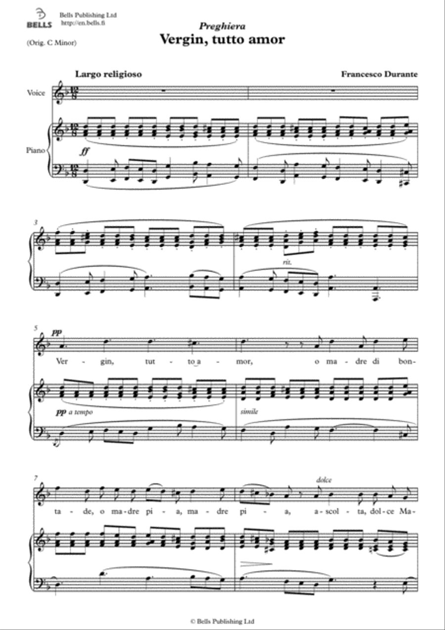 Vergin, tutto amor (D minor) Voice Solo scores gallery preview page 1