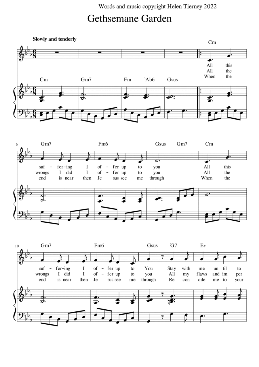 Three Hymns for CARLO ACUTIS 2. GETHSEMANE GARDEN Piano, Vocal, Guitar scores gallery preview page 1
