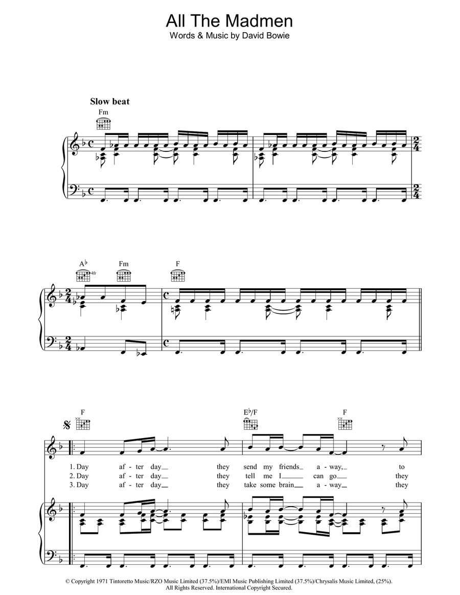 All The Madmen Piano, Vocal, Guitar scores gallery preview page 1