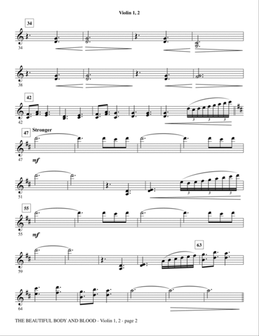 The Beautiful Body And Blood - Violin 1, 2 Choir scores gallery preview page 2