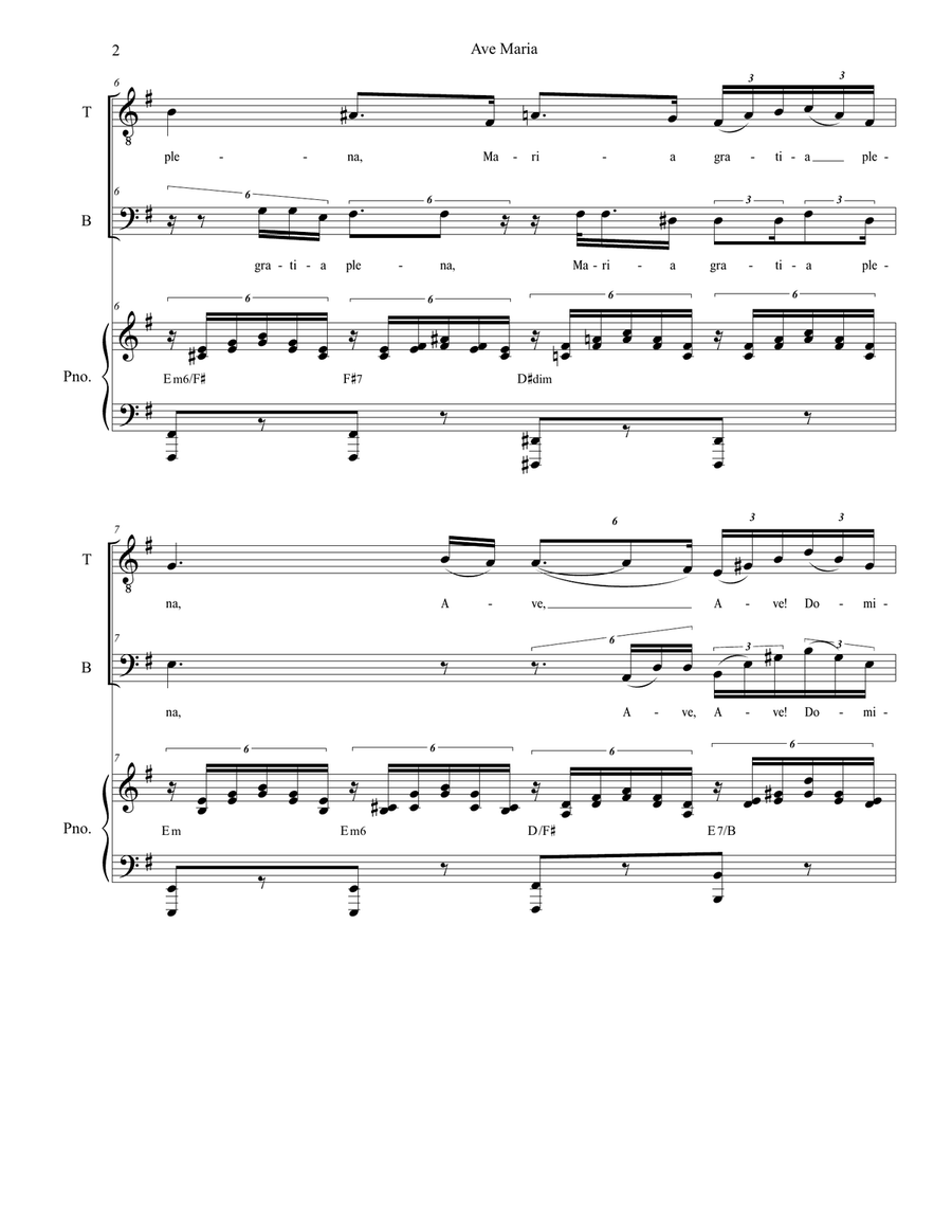 Ave Maria (for 2-part choir (TB) - Low Key - Piano accompaniment) TB scores gallery preview page 3