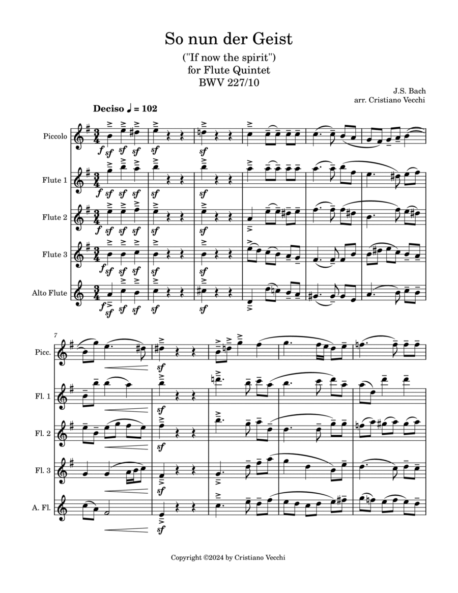 Book cover for "So nun der Geist" for Flute Quintet