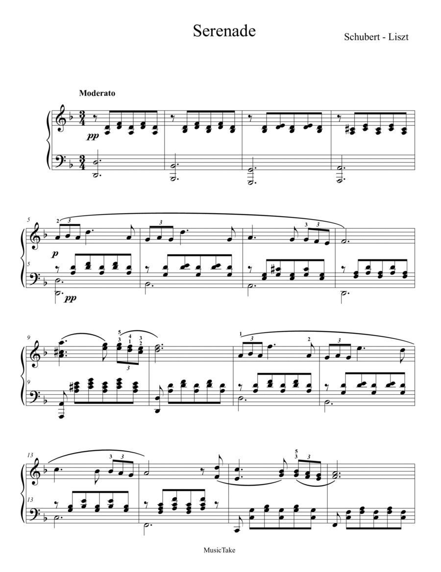Schubert - Liszt Serenade Piano Solo scores gallery preview page 1