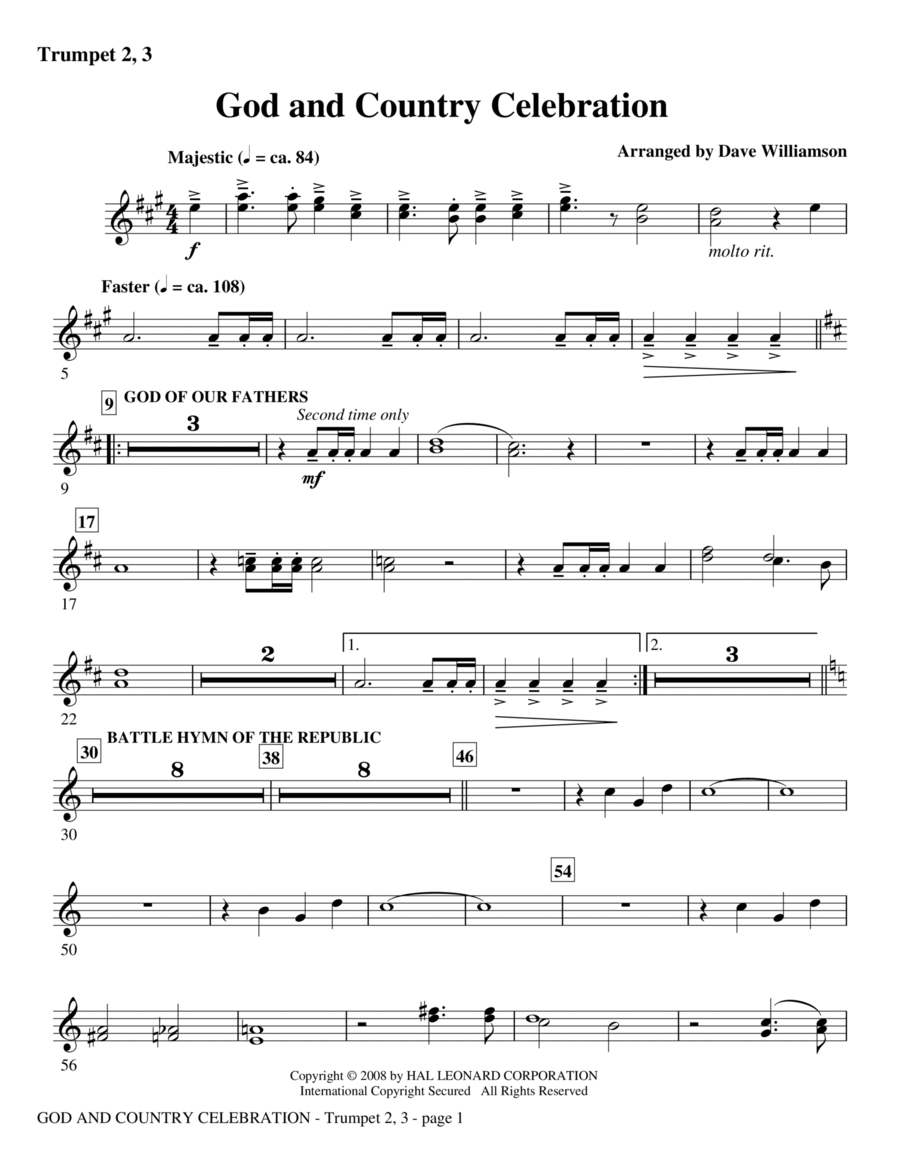 God And Country Celebration (Medley) - Bb Trumpet 2,3 Choir scores gallery preview page 1