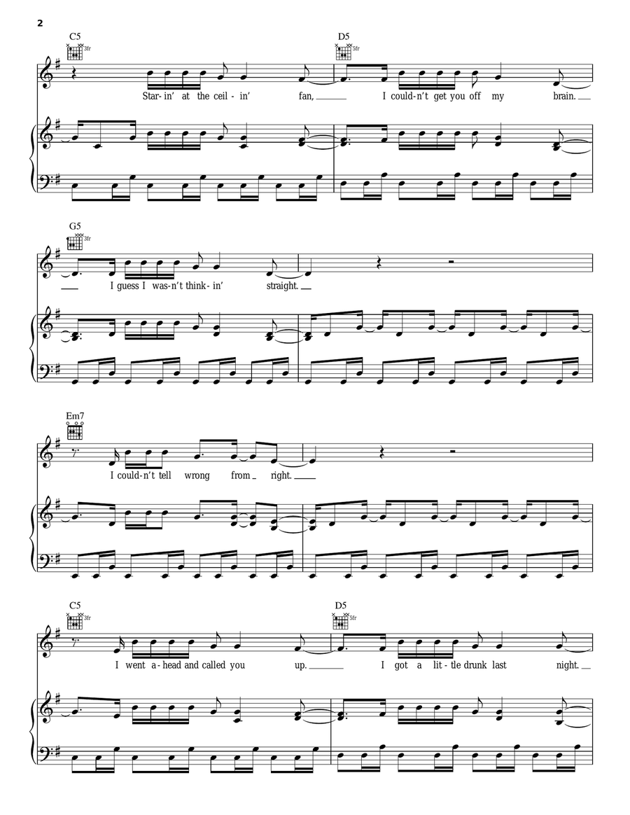 Drunk Last Night Drunk Last Night Piano, Vocal, Guitar scores gallery preview page 2