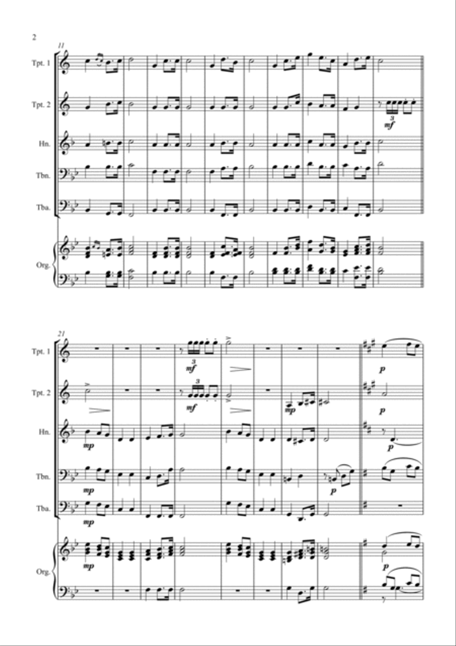 Wedding March (Bridal Chorus from 'Lohengrin': Here Comes The Bride) - brass quintet optional organ Horn scores gallery preview page 5