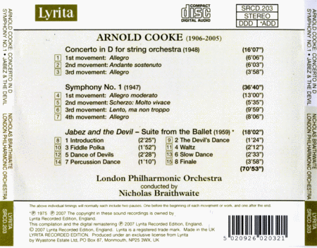 Concerto In D For String Orchestra; Jabez and the Devil-Suite; Symphony No. 1