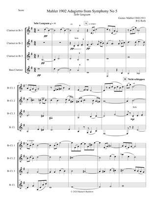 Book cover for Mahler Adagietto from Symphony No 5 for Clarinet Quartet