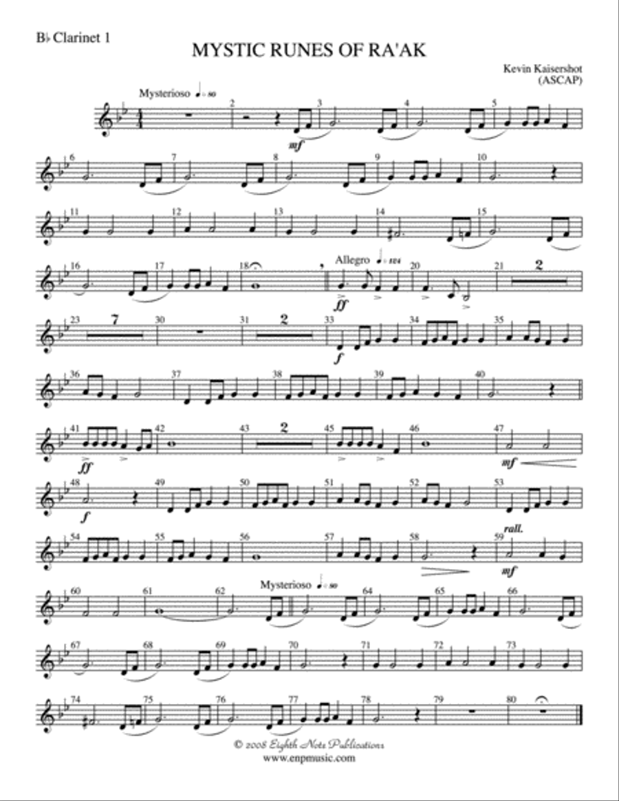 Mystic Runes of Ra’ak: 1st B-flat Clarinet Concert Band scores gallery preview page 1