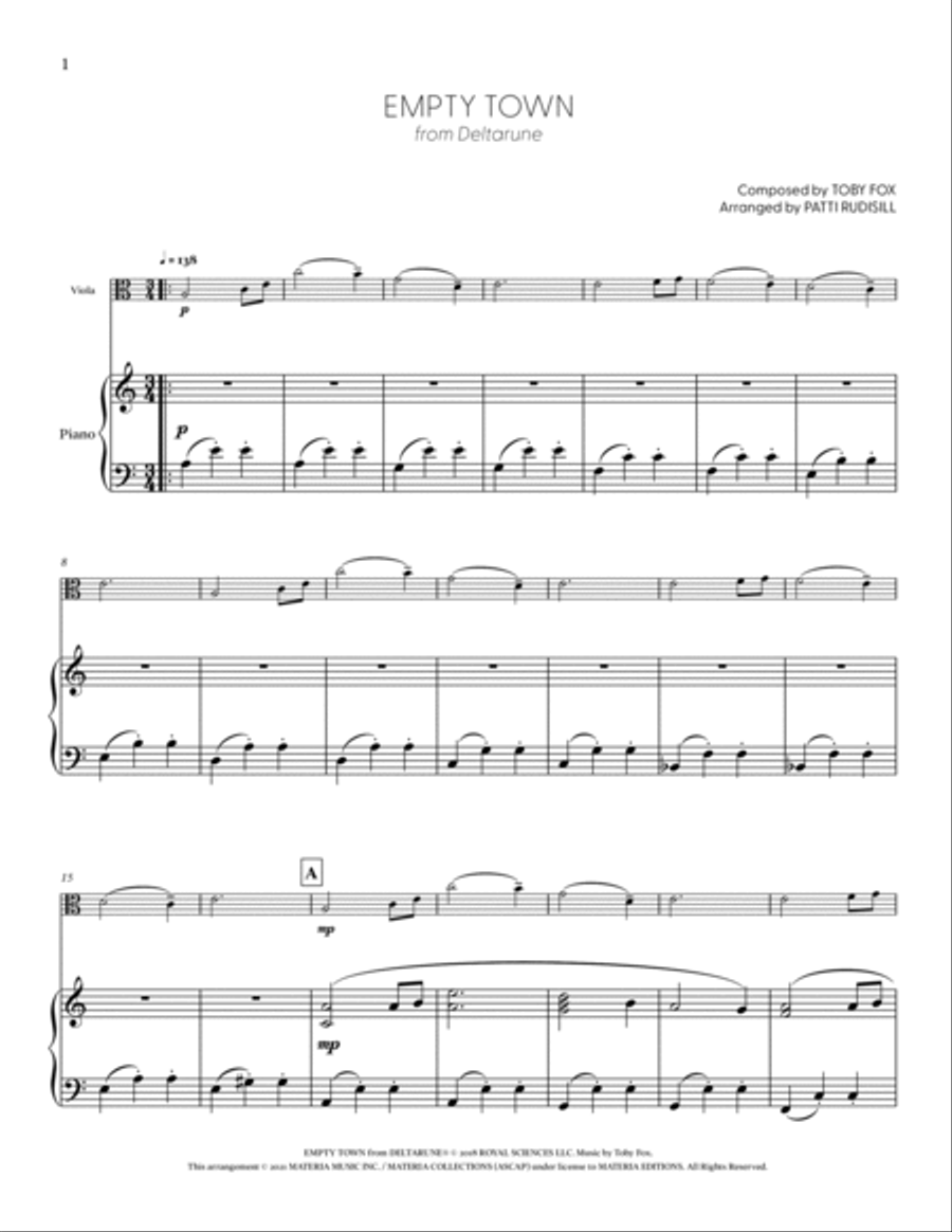 Empty Town (from DELTARUNE) (for Solo Viola with Piano Accompaniment) Piano Accompaniment scores gallery preview page 2