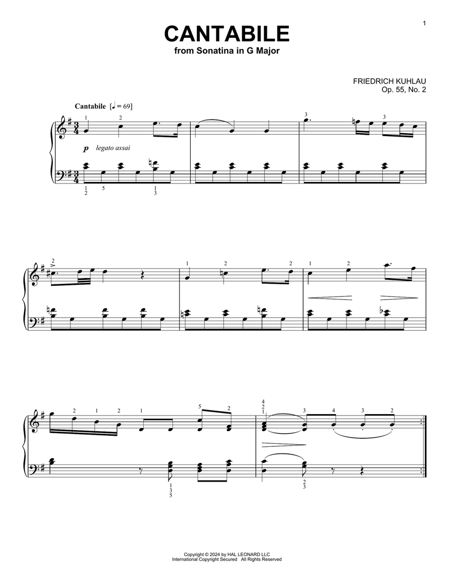 Cantabile, Op. 55, No. 2 Piano Solo scores gallery preview page 1