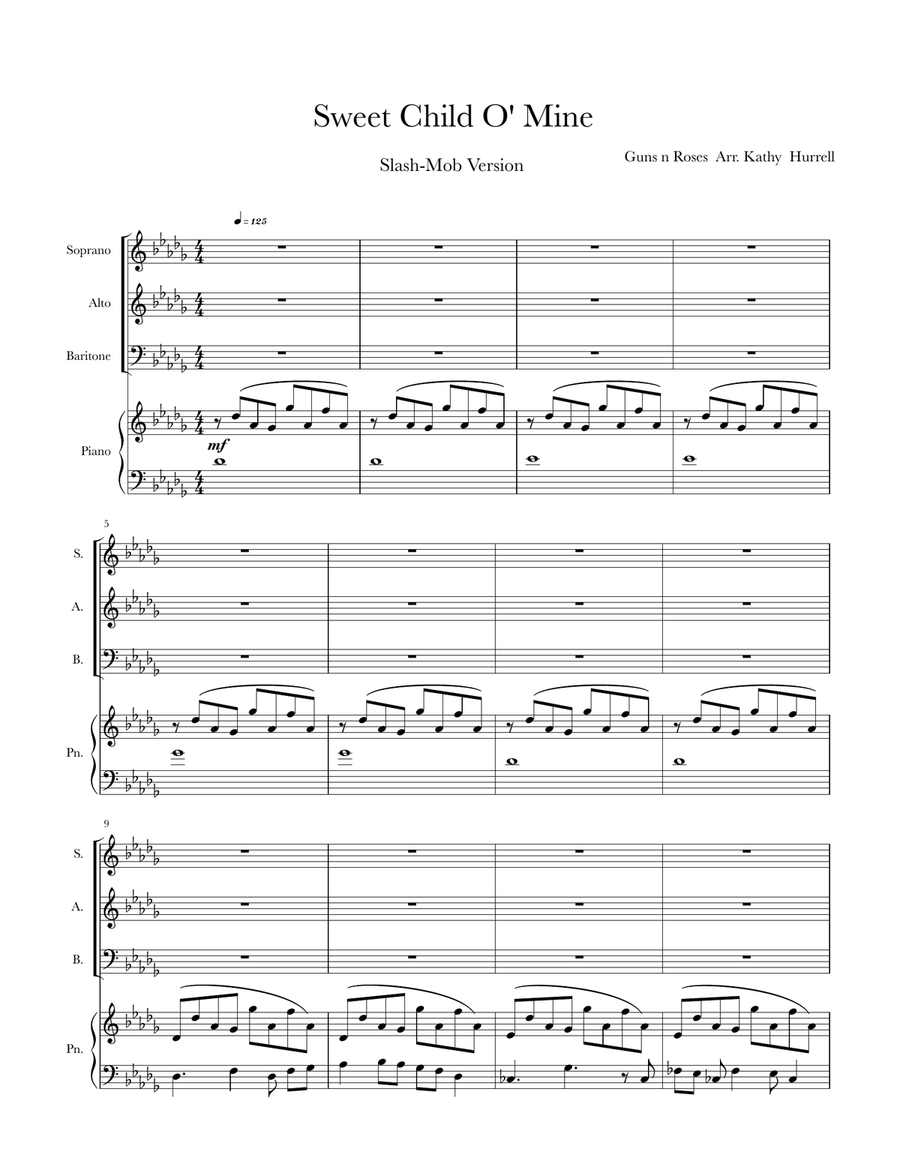 Sweet Child O' Mine 3-Part scores gallery preview page 1