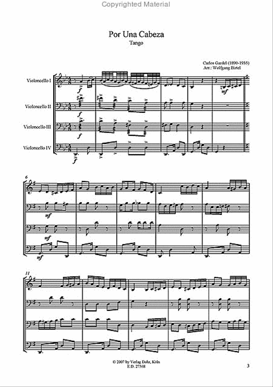 Por Una Cabeza -Tango- (für vier Violoncelli) Cello scores gallery preview page 2