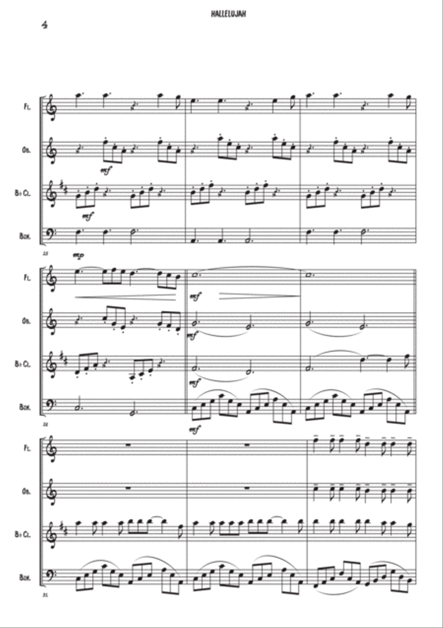 Hallelujah Hallelujah Woodwind Quartet scores gallery preview page 4