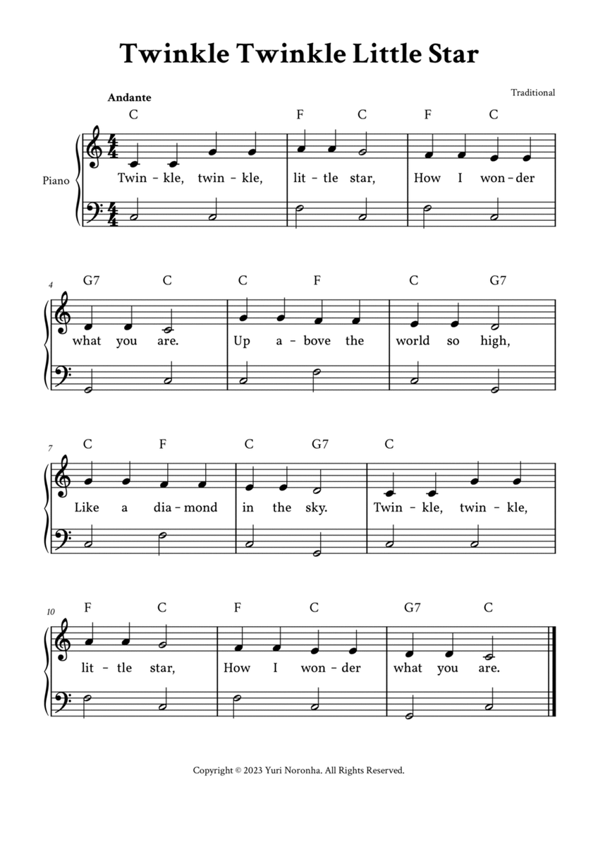 Twinkle Twinkle Little Star - Easy Piano in C (with Lyrics) image number null