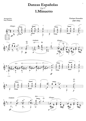 Guitar arrangement of the "Spanish dance No.1" (Danza Española n°1 "Minuetto")