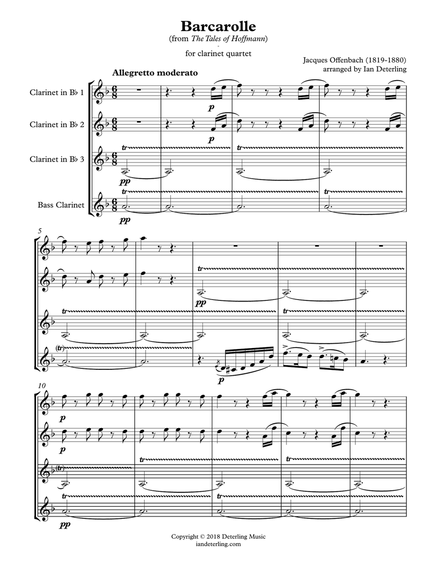 Barcarolle (for Clarinet Quartet) Clarinet Quartet scores gallery preview page 5