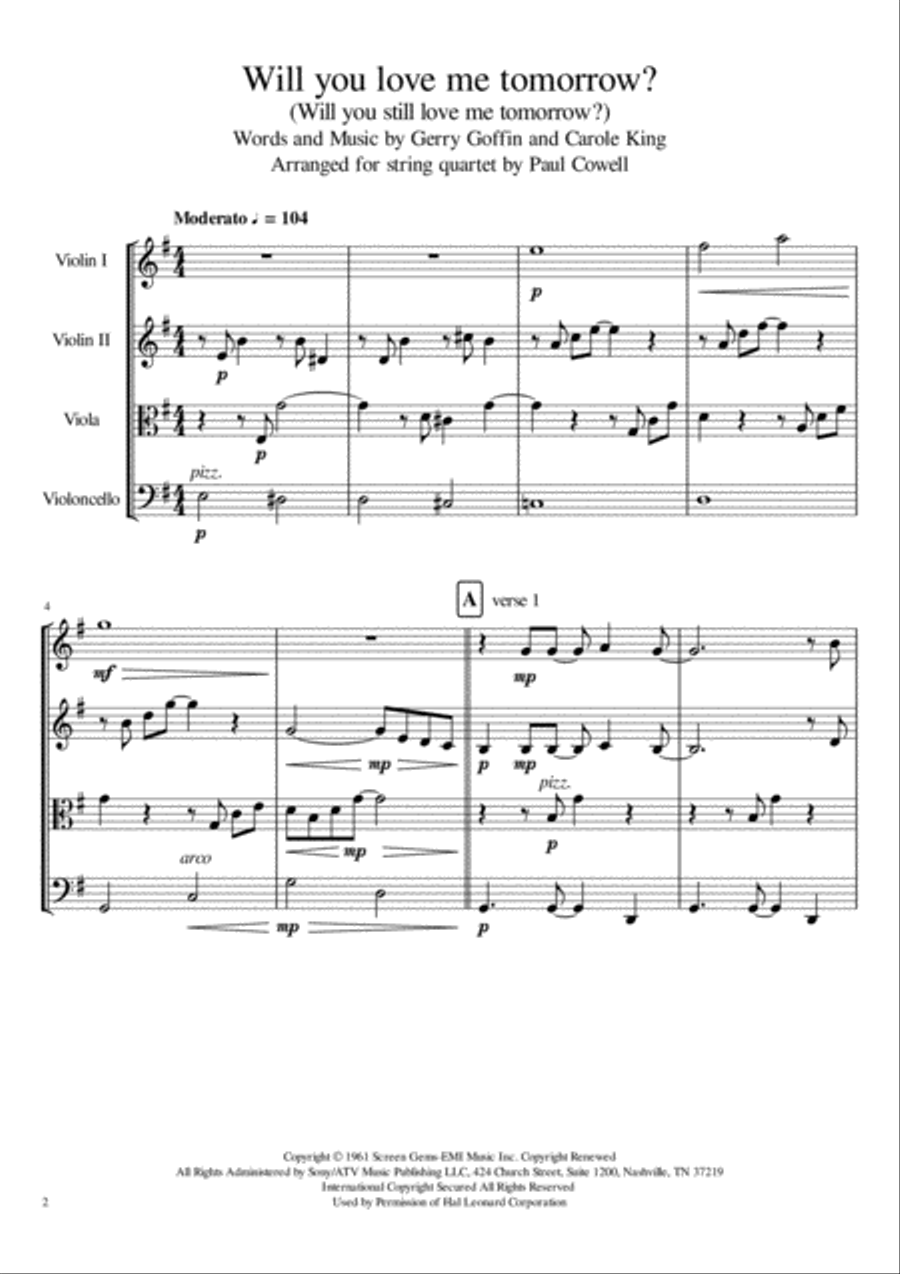 Will You Love Me Tomorrow (Will You Still Love Me Tomorrow) String Quartet scores gallery preview page 2