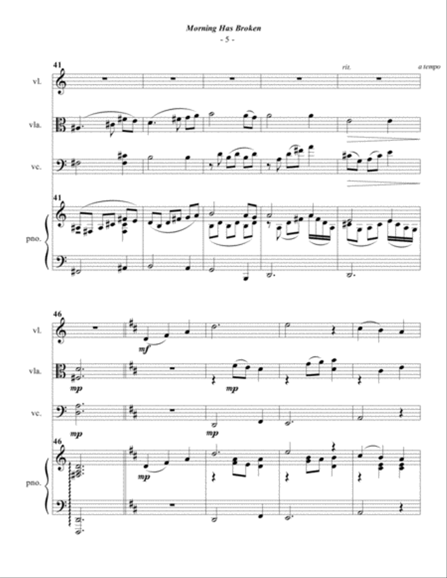 Morning Has Broken Piano Quartet scores gallery preview page 5