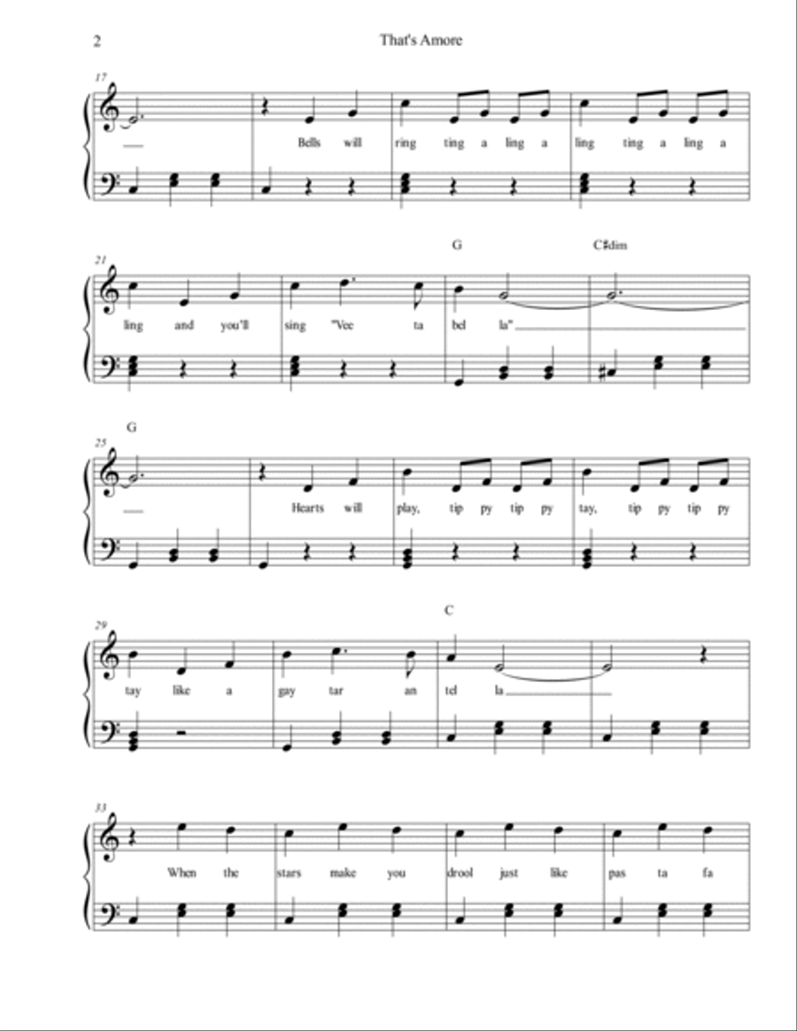 That's Amore (that's Love) Piano, Vocal, Guitar scores gallery preview page 2