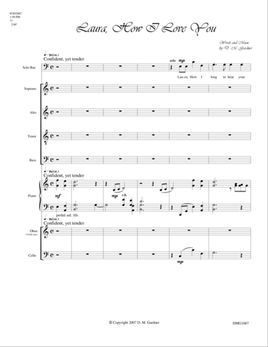Laura, How I Love You (SATB, Bar Solo, Piano, Oboe, Cello) 4-Part scores gallery preview page 4