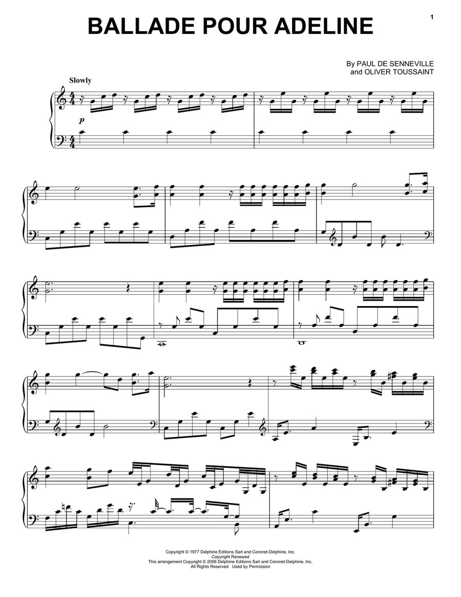 Ballade Pour Adeline Piano Solo scores gallery preview page 1