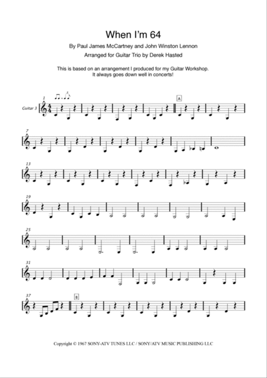 When I'm Sixty-four Guitar Ensemble scores gallery preview page 3