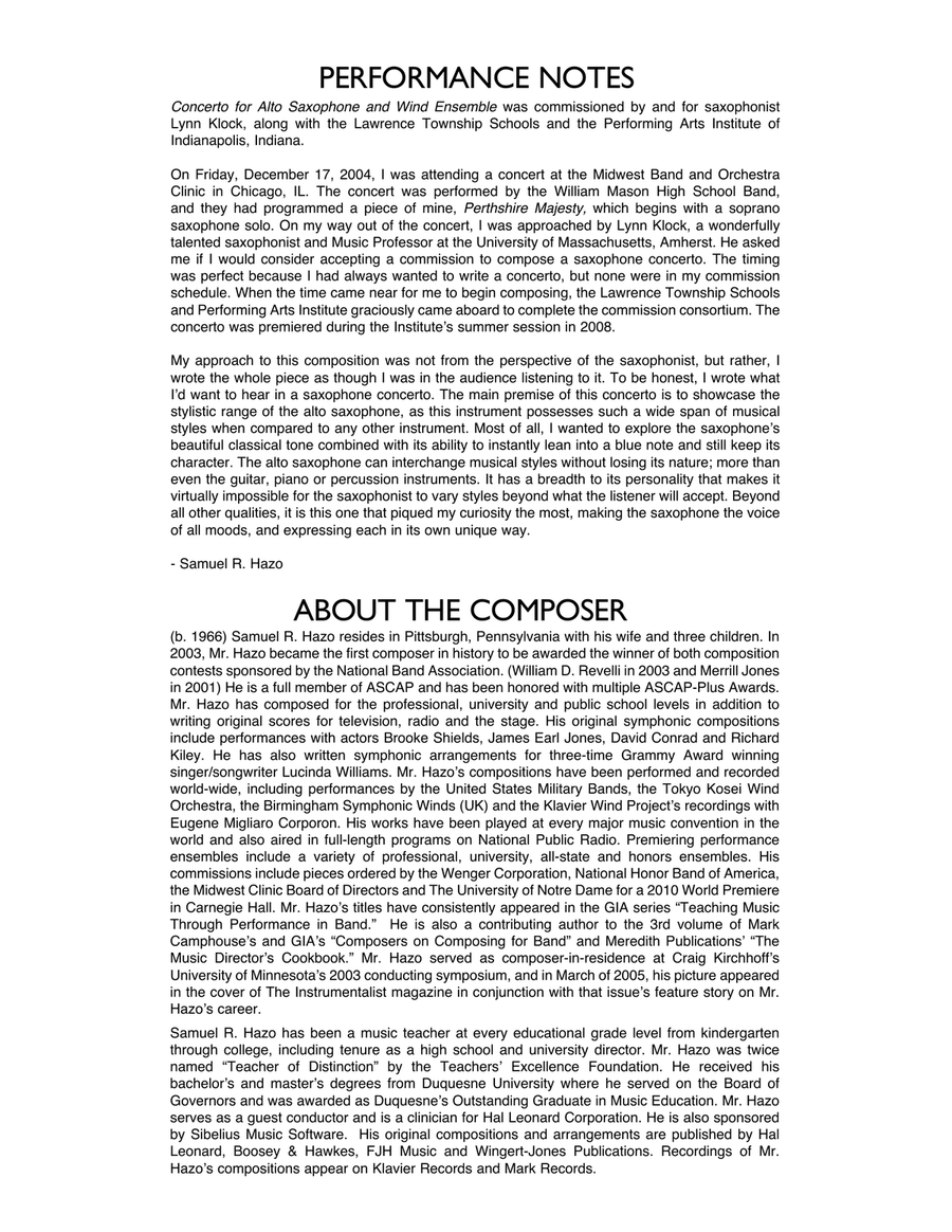 Concerto For Alto Saxophone And Wind Ensemble - Conductor Score (Full Score) Concert Band scores gallery preview page 2