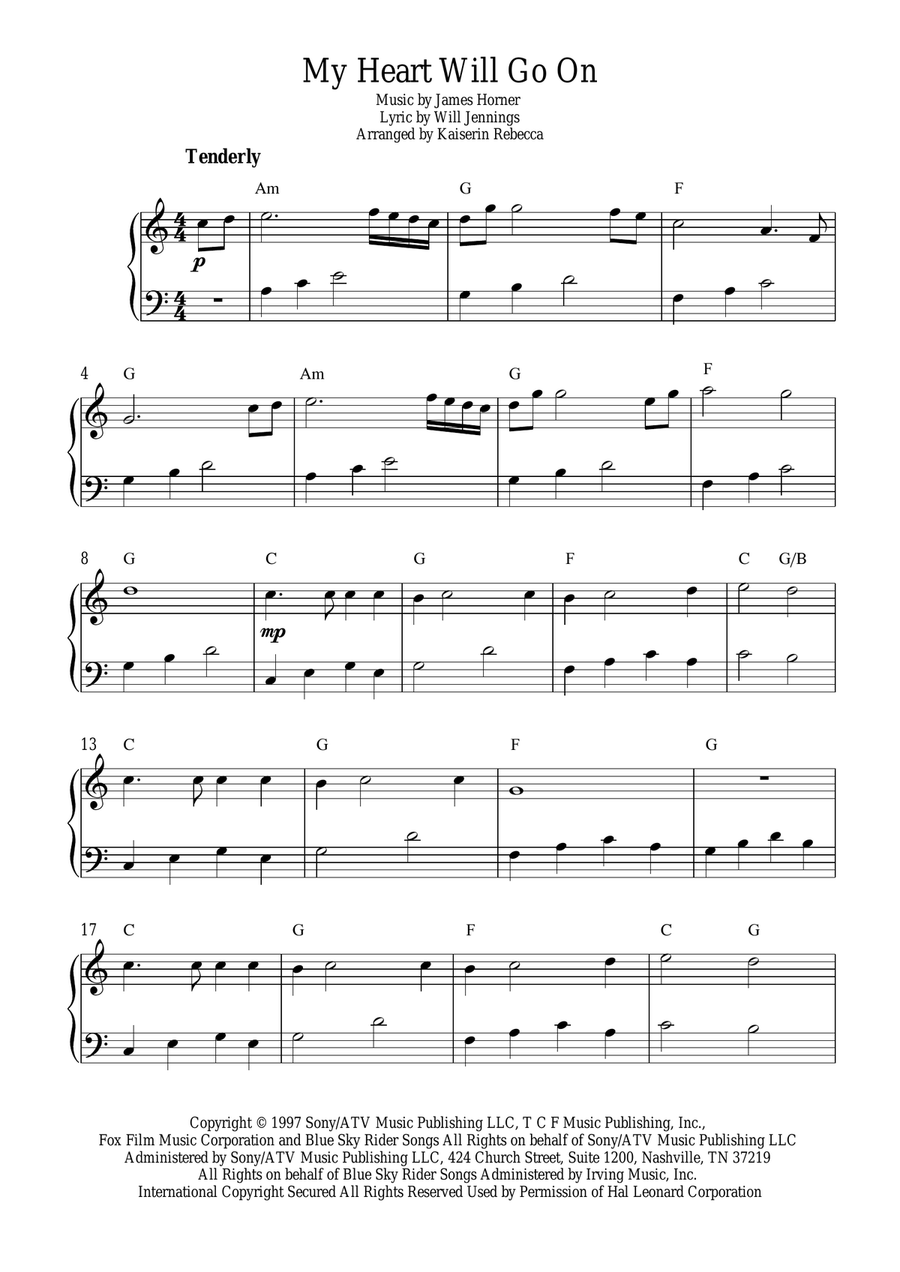 My Heart Will Go On (Love Theme from Titanic) Easy Piano scores gallery preview page 1