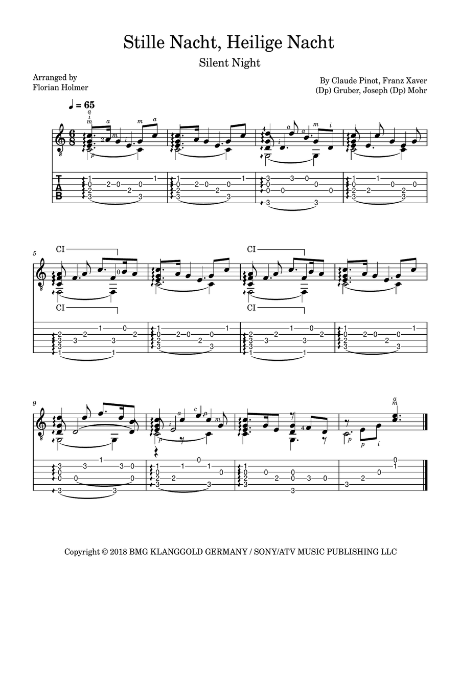Stille Nacht, Heilige Nacht Acoustic Guitar scores gallery preview page 1