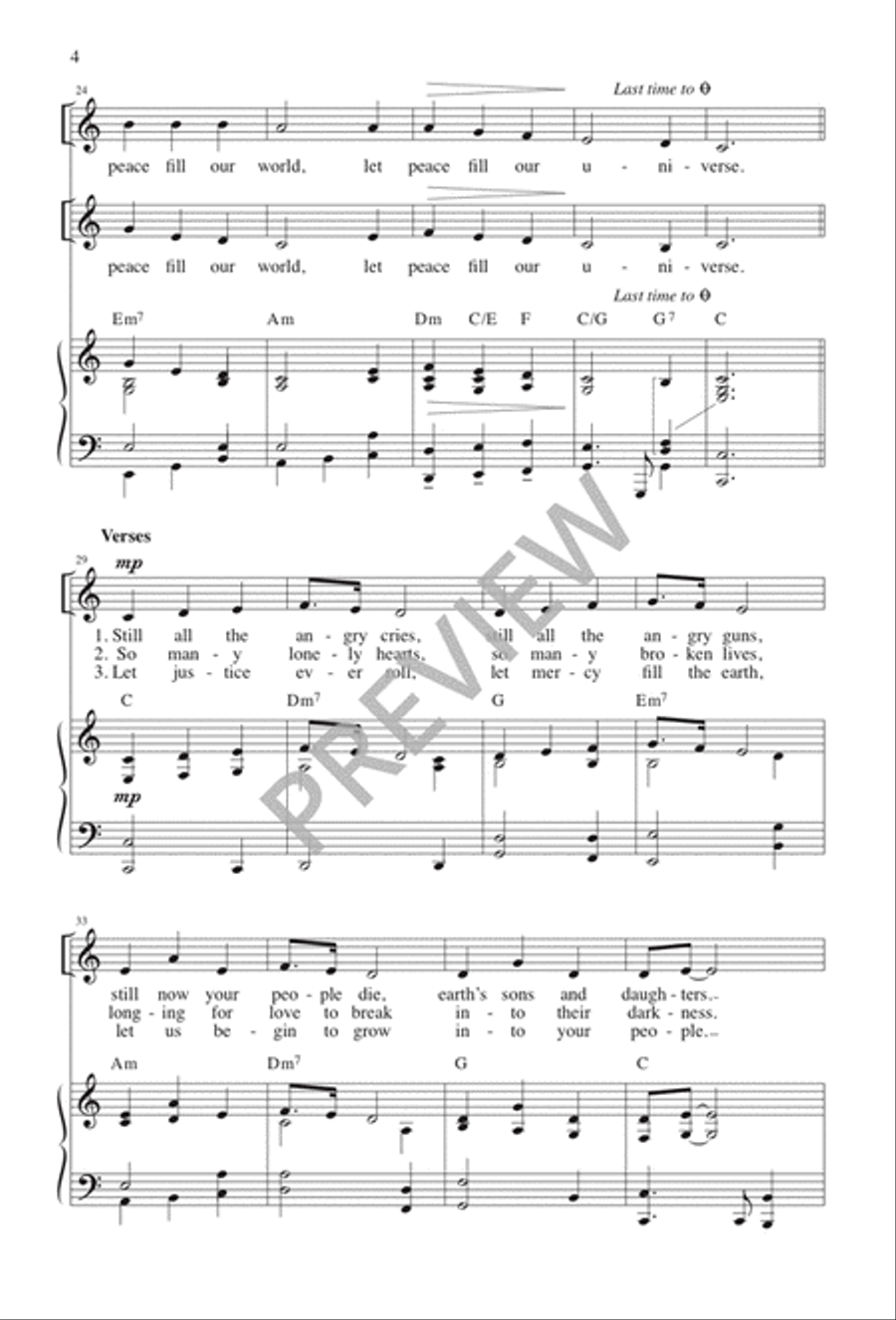 World Peace Prayer Unison Choir scores gallery preview page 5